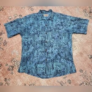 Santiki Vintage Batik Watercolor Distressed Men's Button Down Camp Shirt